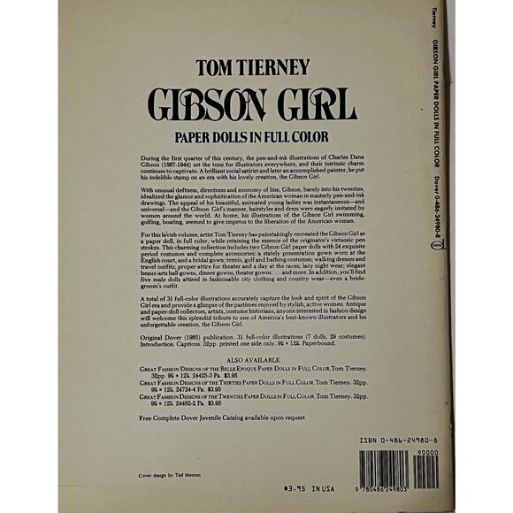 UNCUT Tom Tierney Gibson Girl Full Color Paper Dolls 1985 - Picture 4 of 4